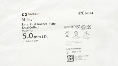 Covidien 86394 Shiley Laser Oral Tracheal Tube Dual Cuffed 5.0mm ID x 7.5mm OD